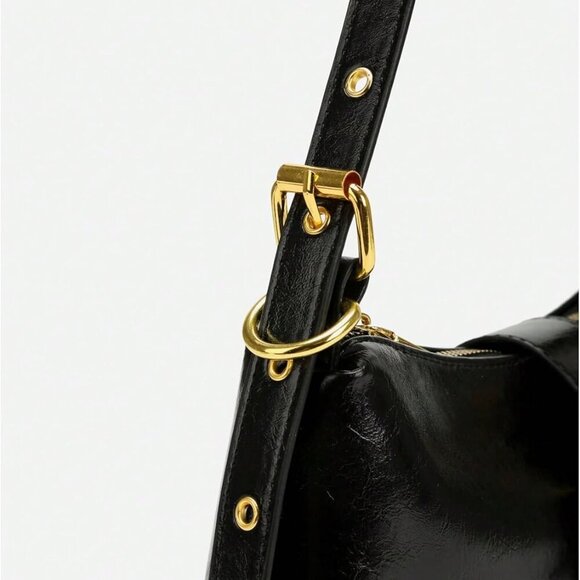 Women's Faux Leather Buckle Shoulder Bag Top Handle Studded Purse - Picture 4 of 5